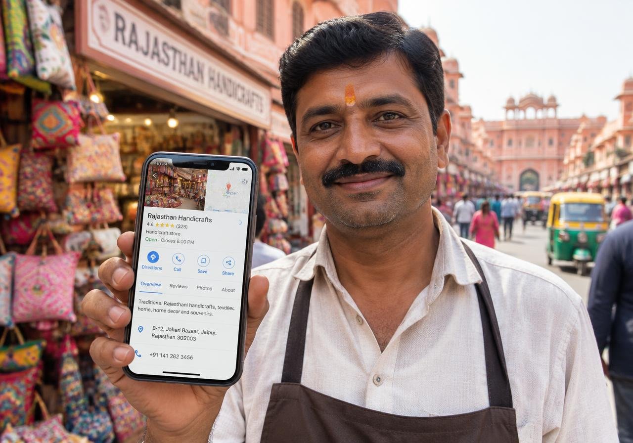 Jaipur business owner showing a Google Maps listing